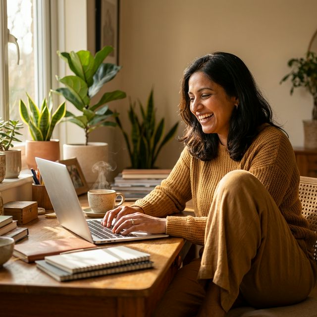 Woman working from home on laptop